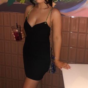 Zara black dress green sparkle straps